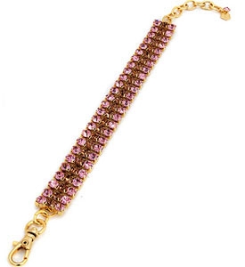 Pet Jewelry 3 Rows Pink/Brown Australian Crystals Sparkly 14 Kt Gold Plated