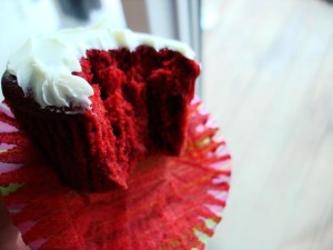 Red Velvet Cupcak with bite