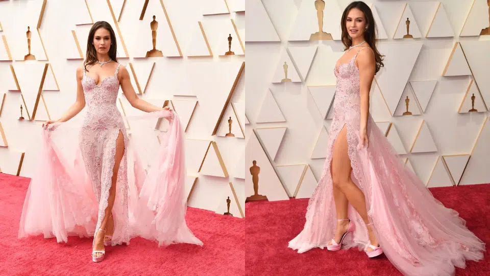 Lily James in Versace