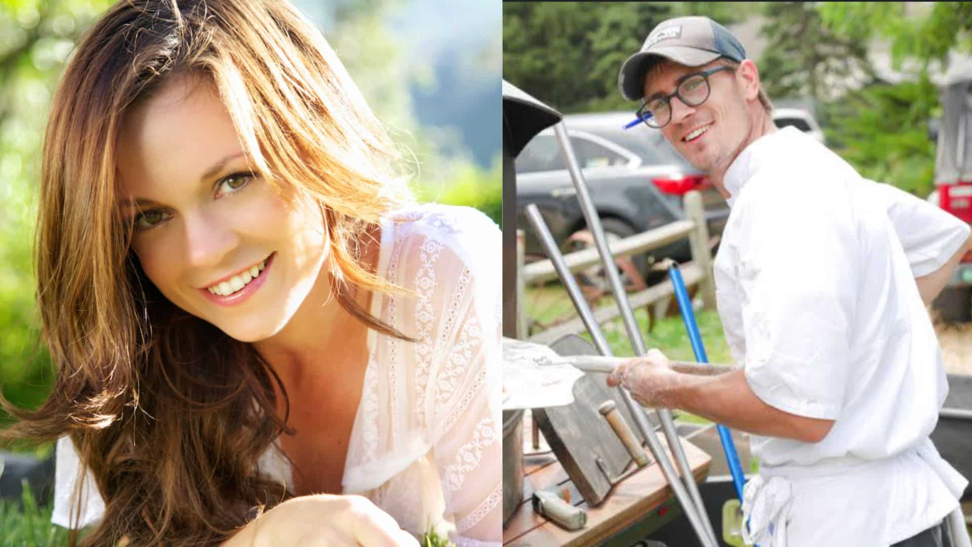 Split screen with Rachel Boston smiling outdoors on left and Tolya Ashe working with tools on right