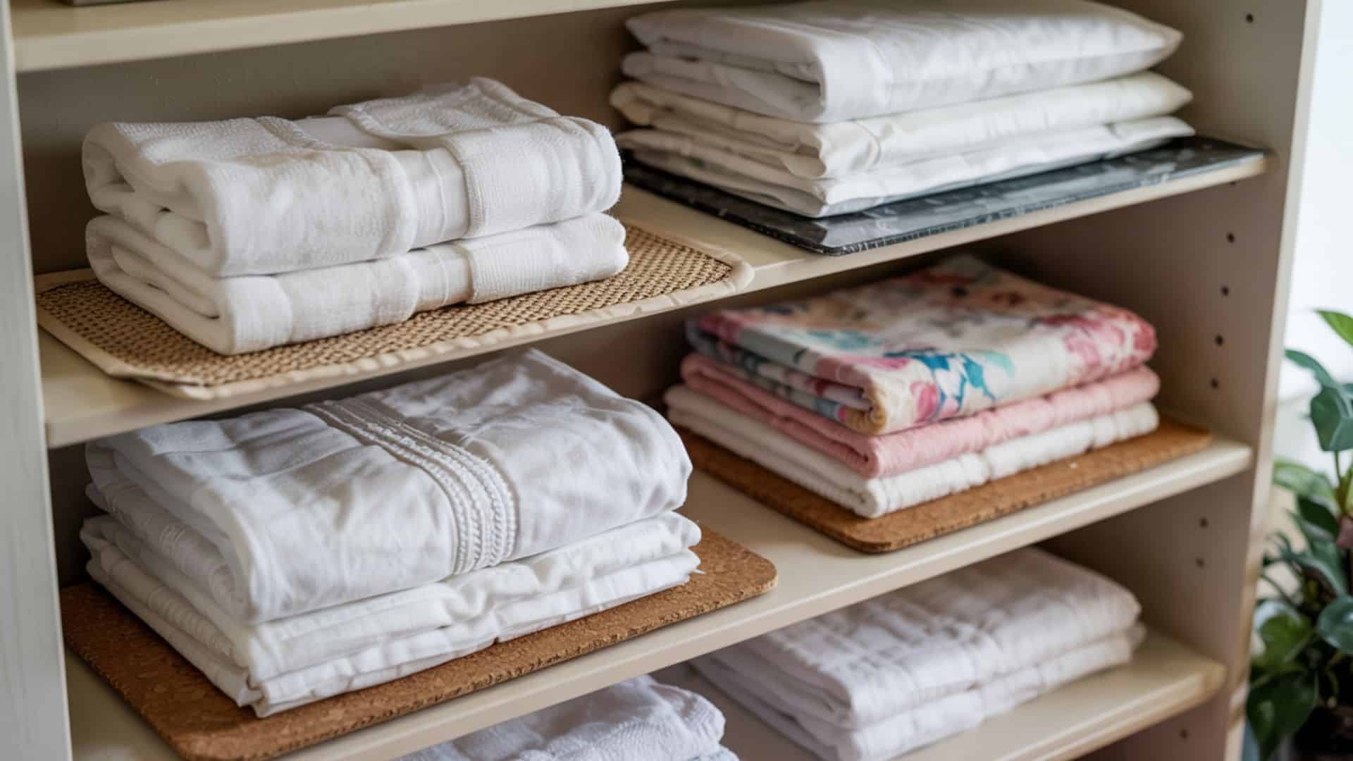 add shelf liners for a neat look