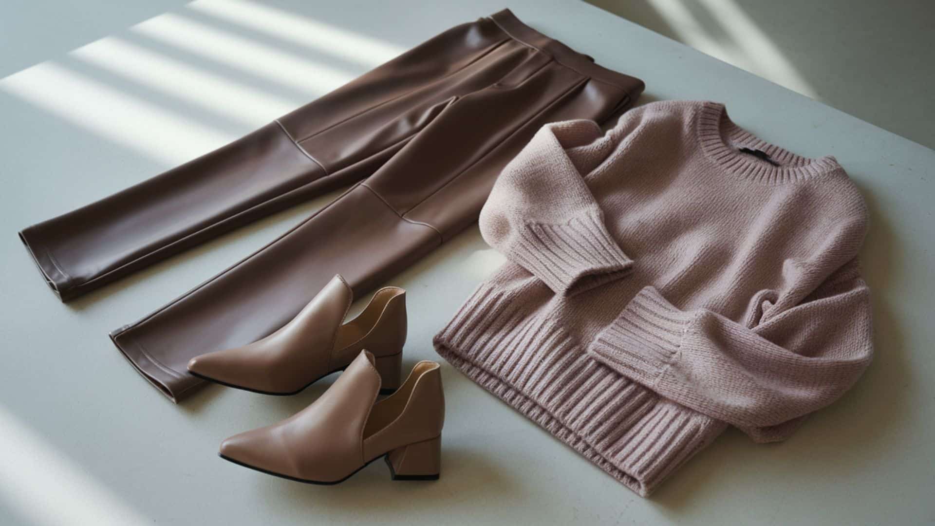 faux leather pants oversized sweater