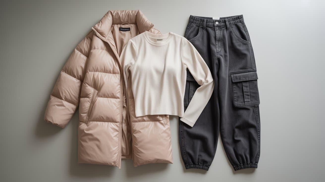 puffer coat and joggers
