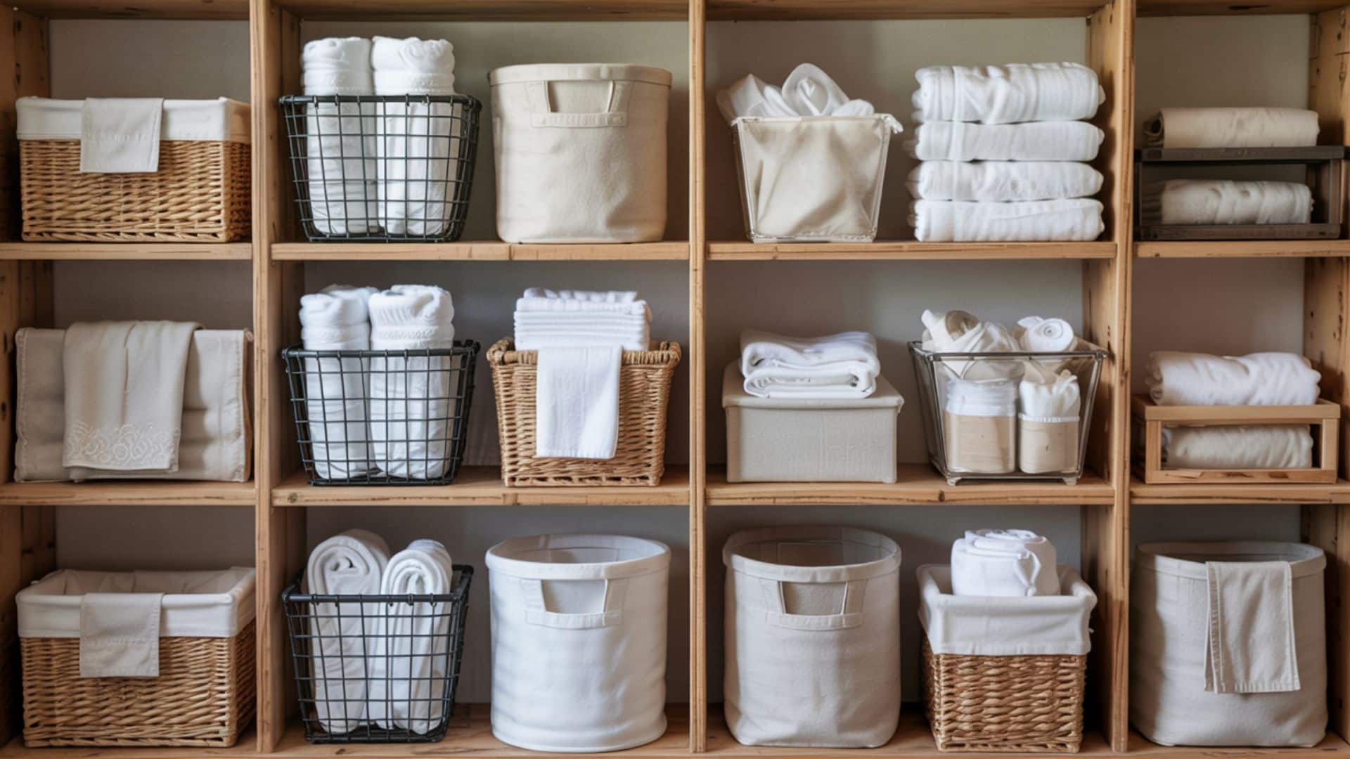 use matching baskets or bins