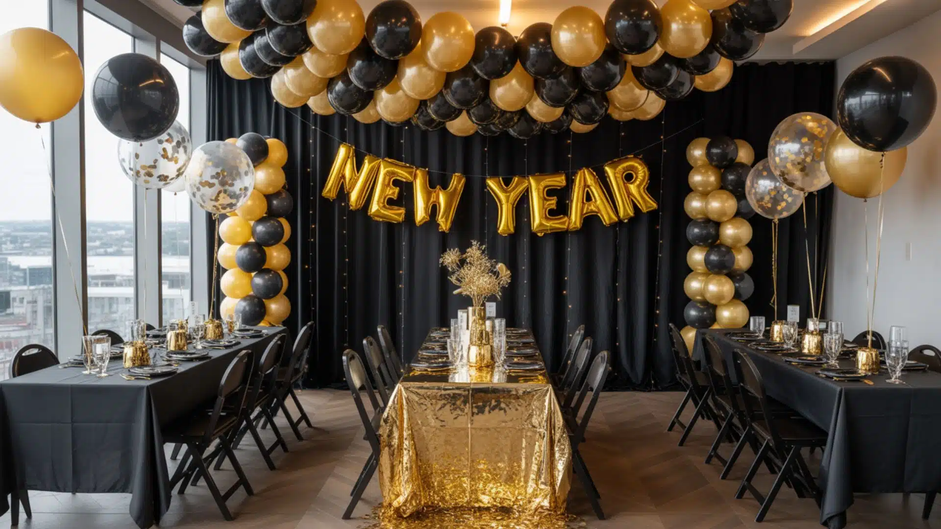 black gold glam party theme