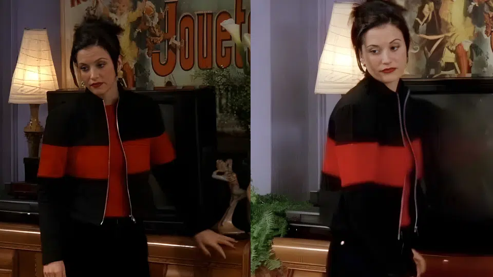 black red color block track jacket mini skirt