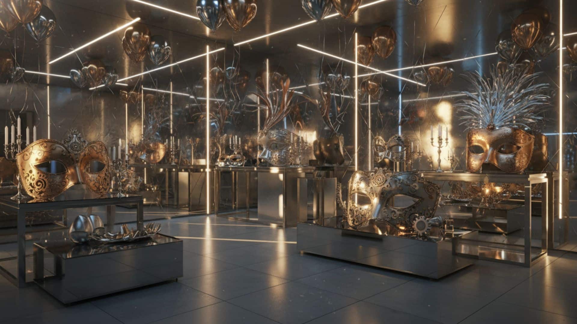 metallic masquerade party theme