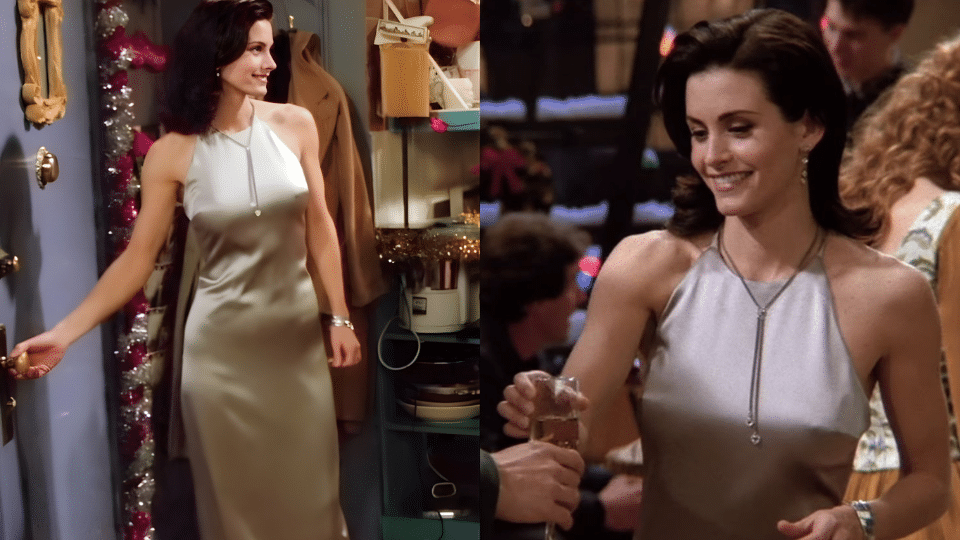 metallic silver halterneck dress