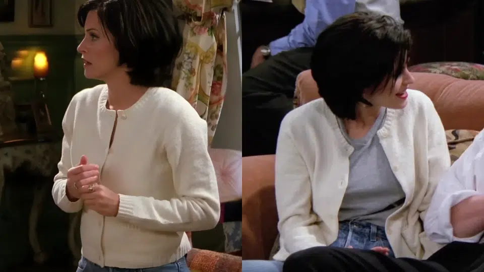 white button tucked black trousers