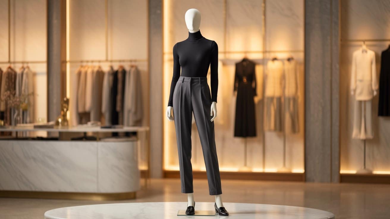 black turtleneck tailored trousers