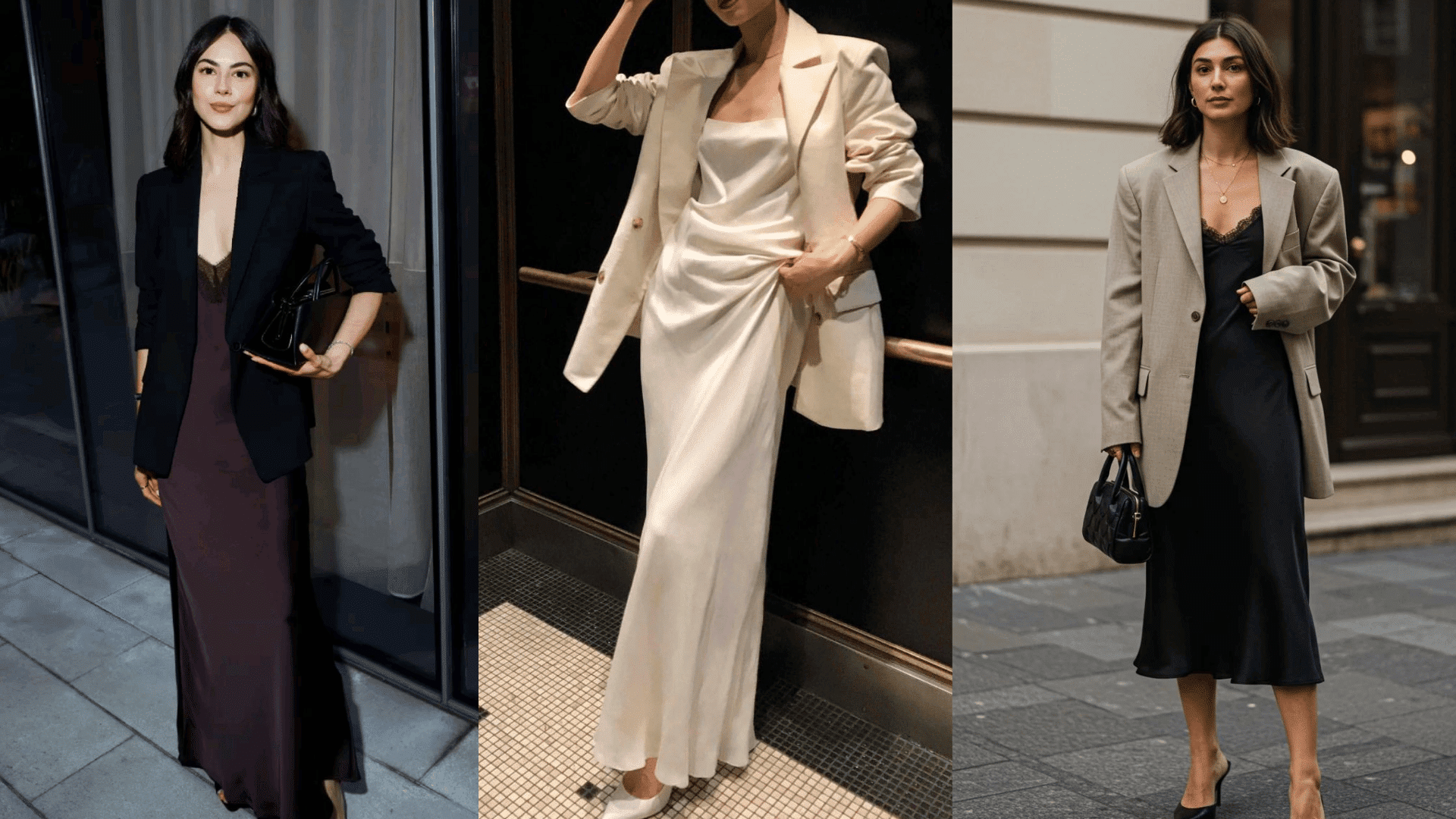 classic slip dress with a blazer