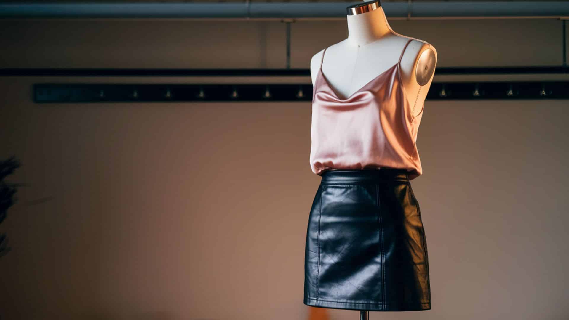 faux leather skirt and satin top