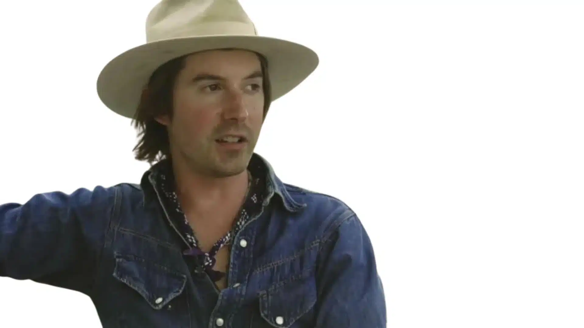 Midland guitarist Jess Carson wearing a wide-brimmed cowboy hat and traditional western shirt.