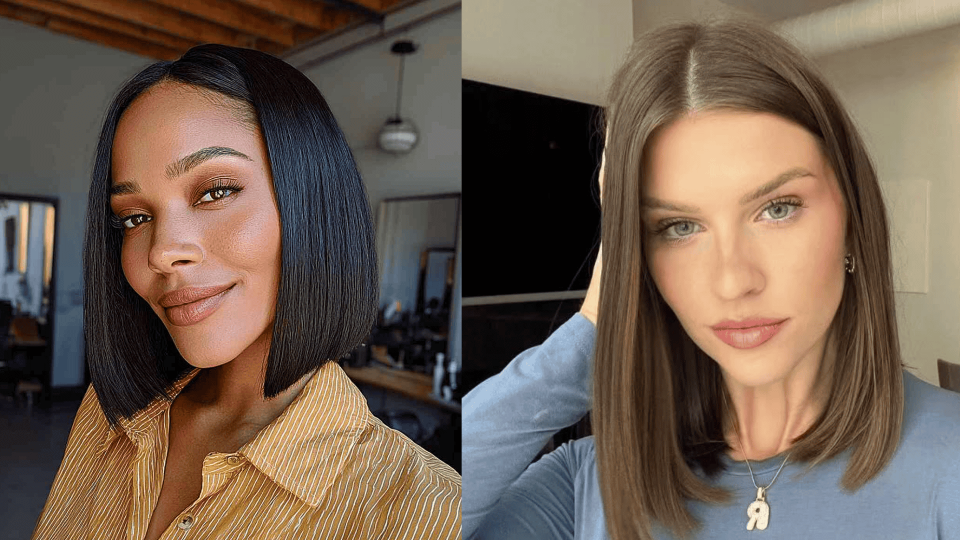 sleek middle part lob