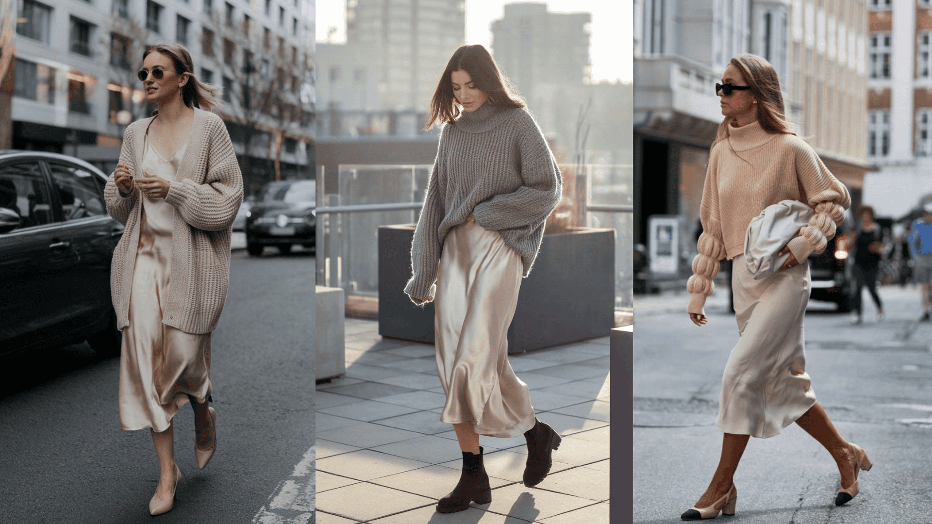 slip dress with a chunky knit