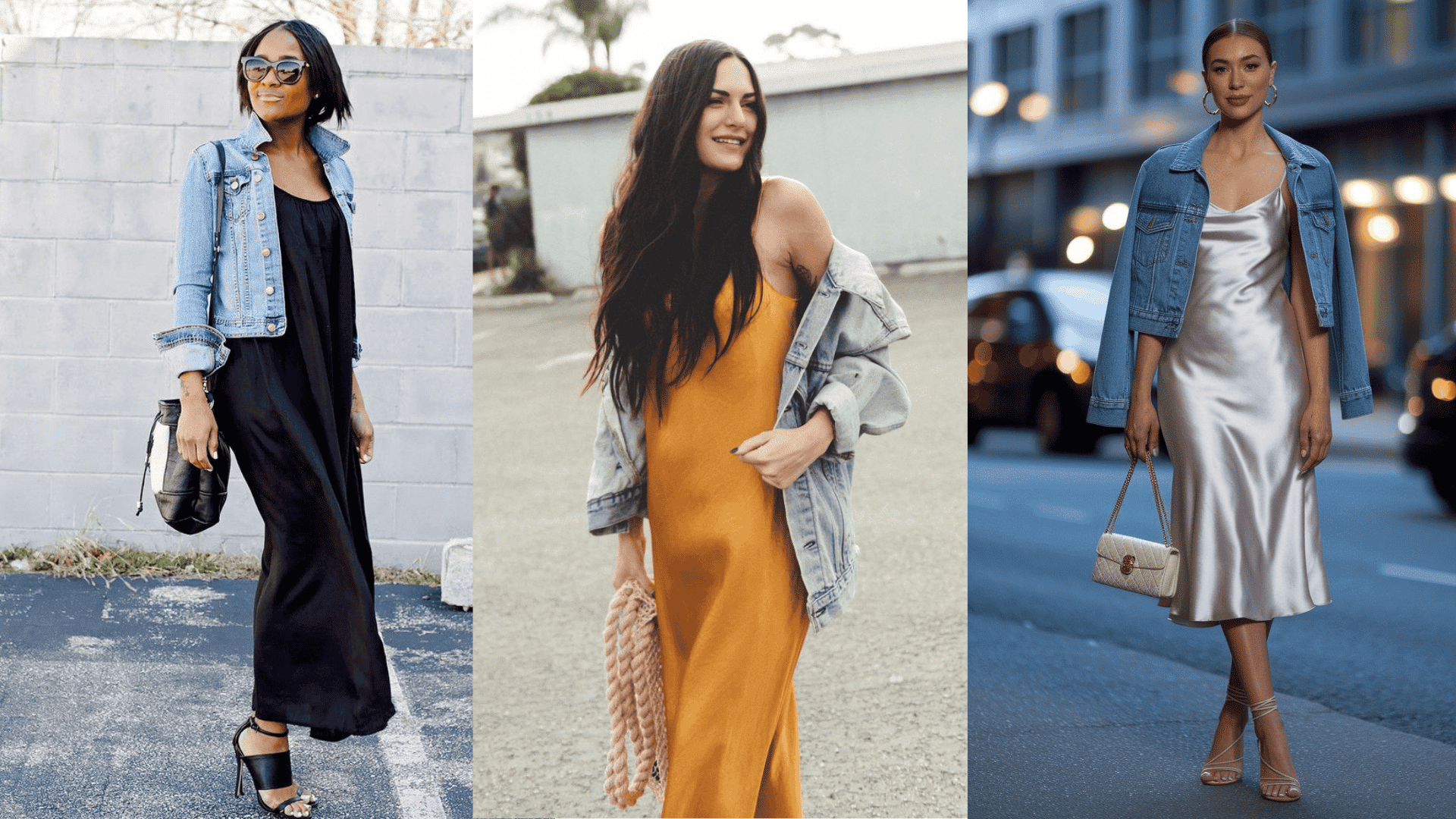 slip dress with a denim jacket