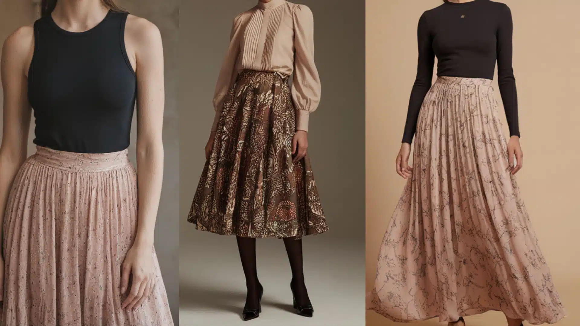 A-line skirts and Simple Tops with Detailed Bottoms