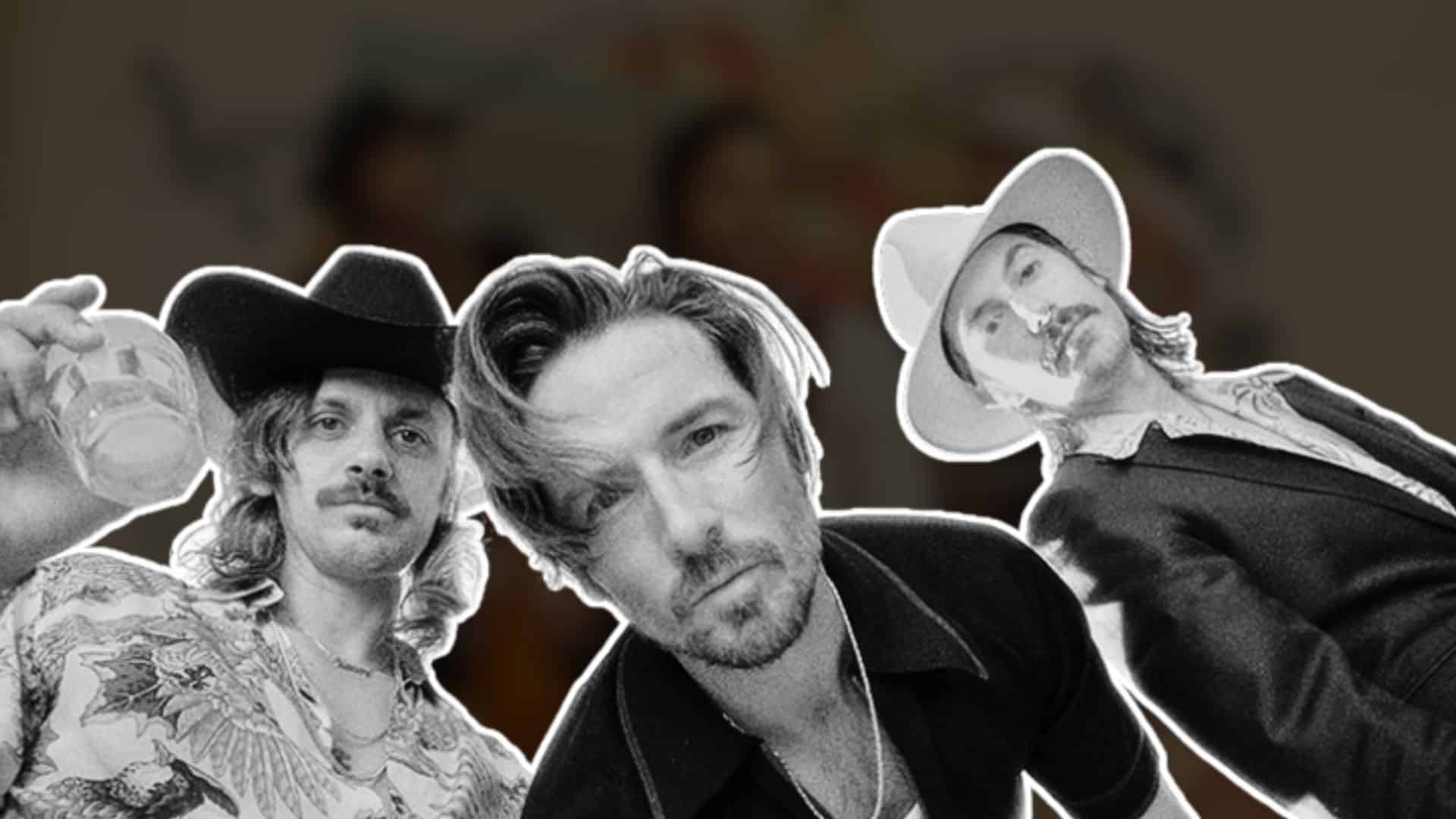 Midland band members collage, black-and-white portraits over blurred background