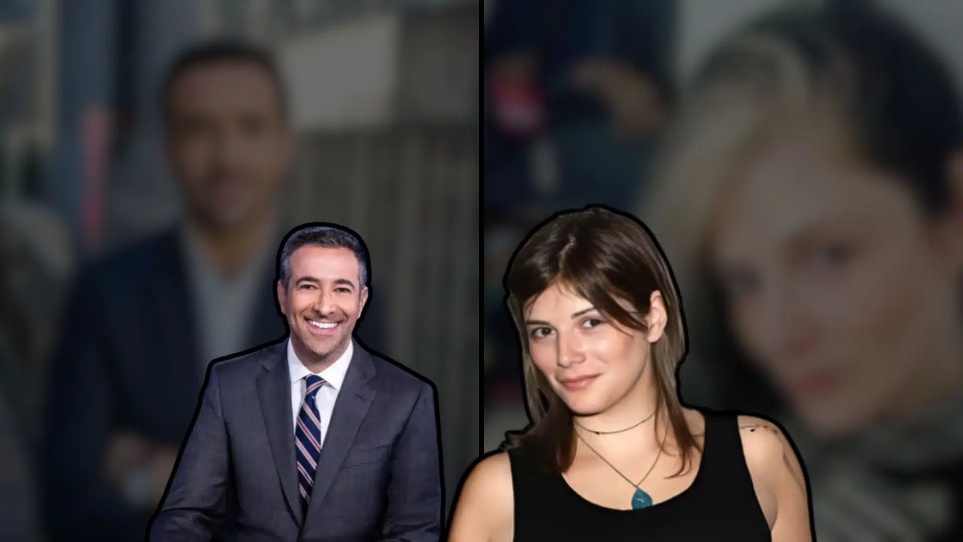 ari melber and drew grant shown side by side in a composite image