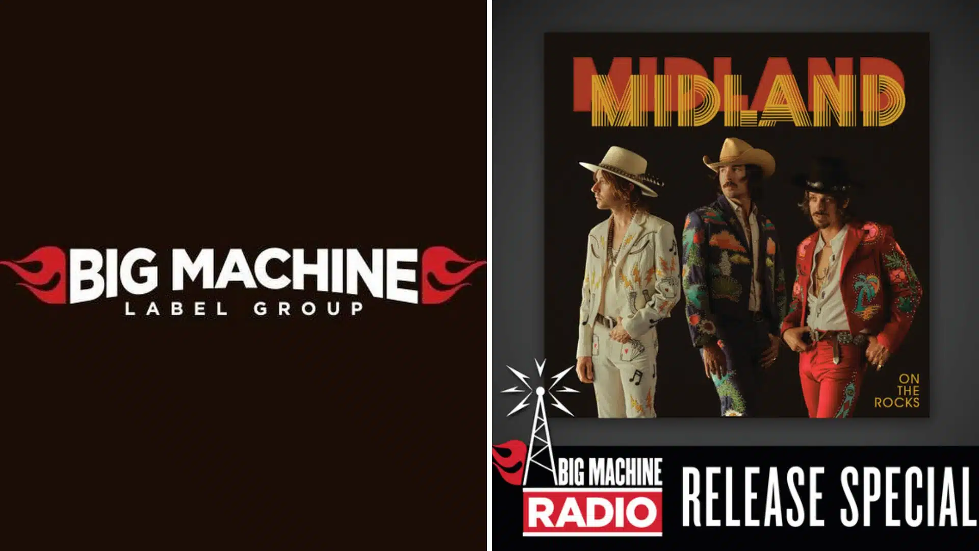 Big Machine Label Group logo and Midland album release poster, dark background