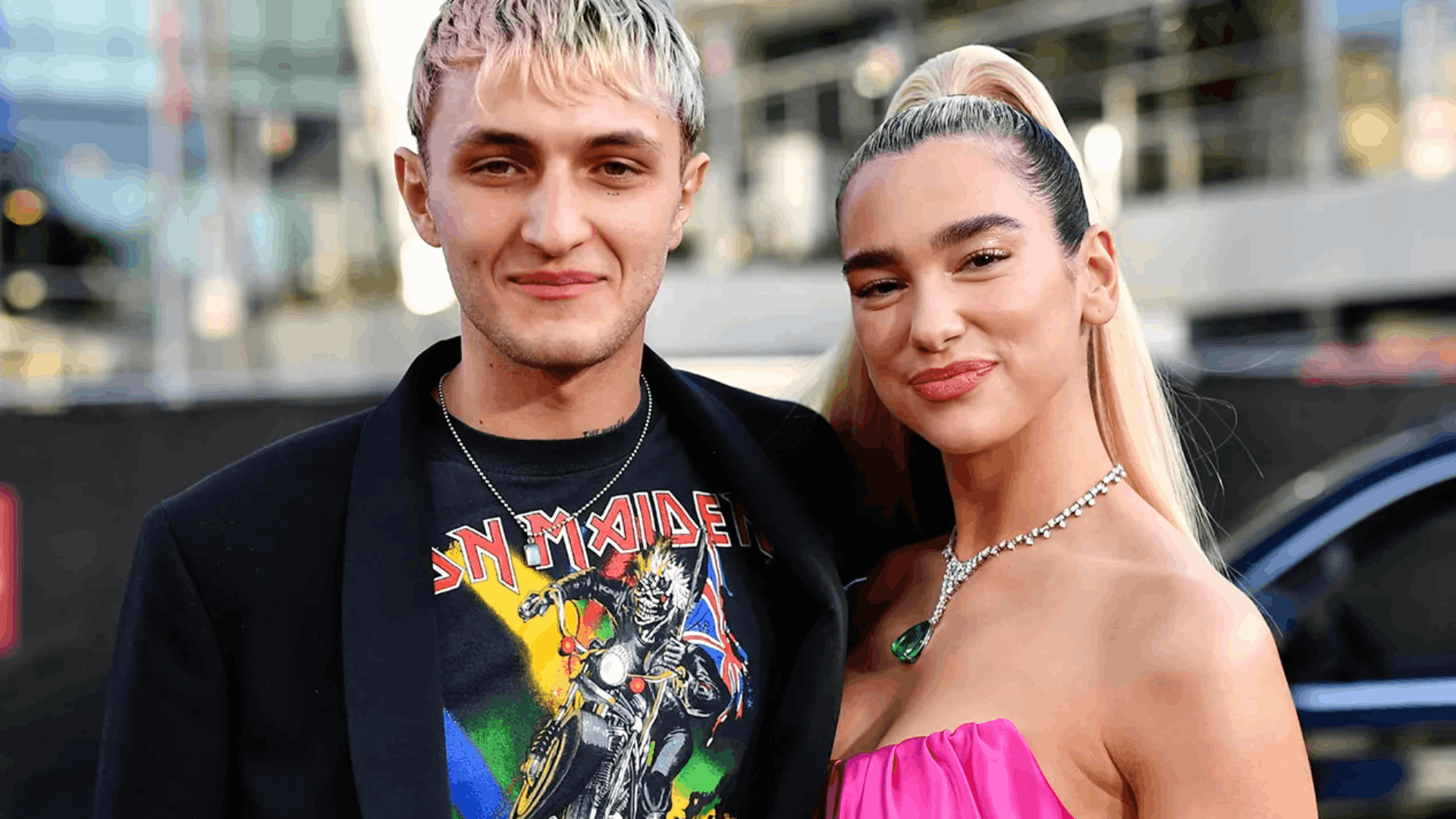 Dua Lipa and Anwar Hadid posing together during their relationship.