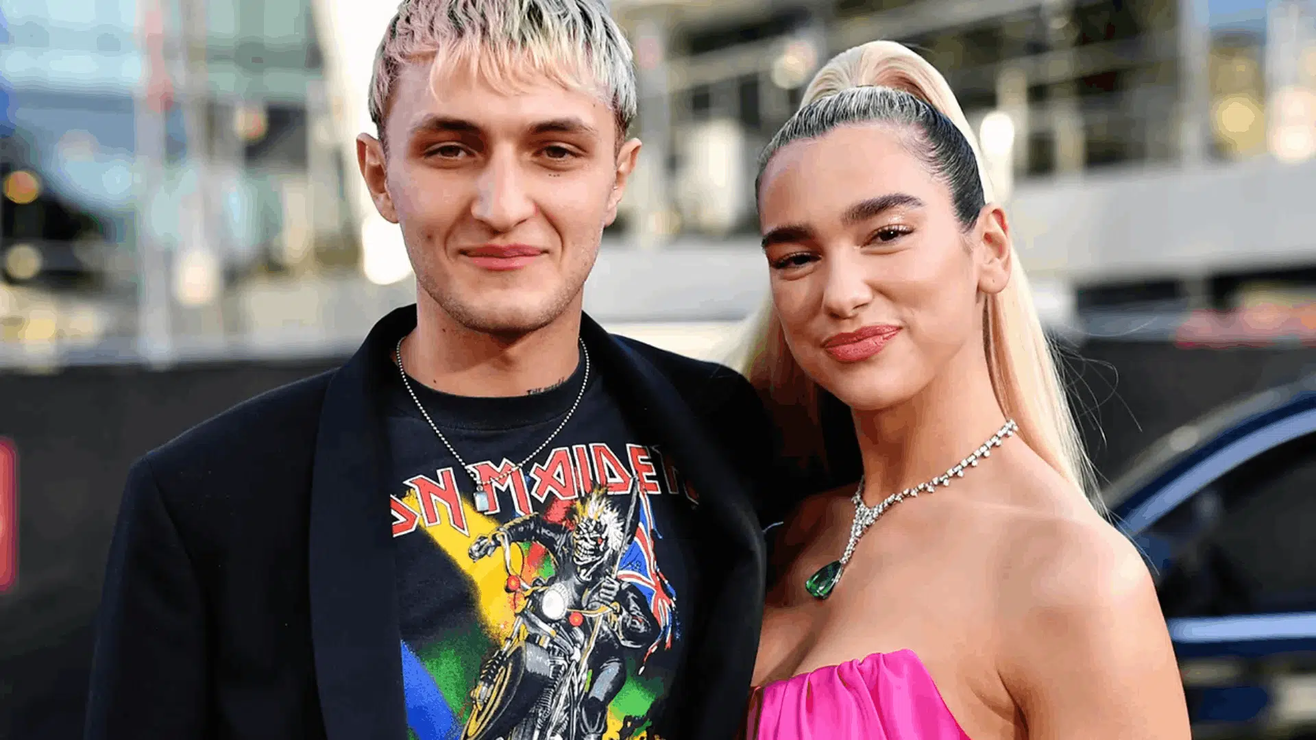 Dua Lipa and Anwar Hadid posing together during their relationship.