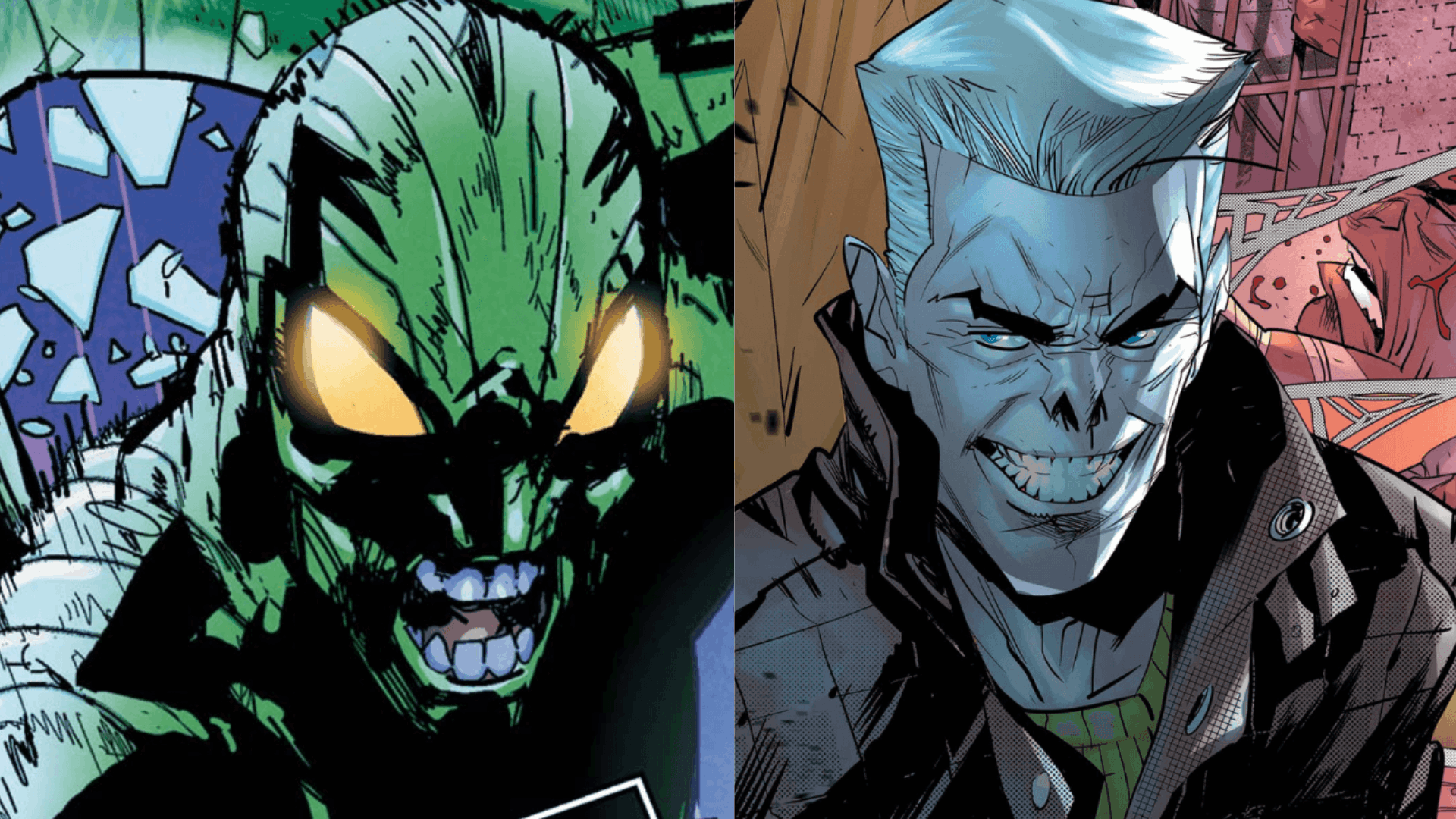 Close-up comparison of Scorpion and Tombstone, two Spider-Man villains linked to crime and conflict.