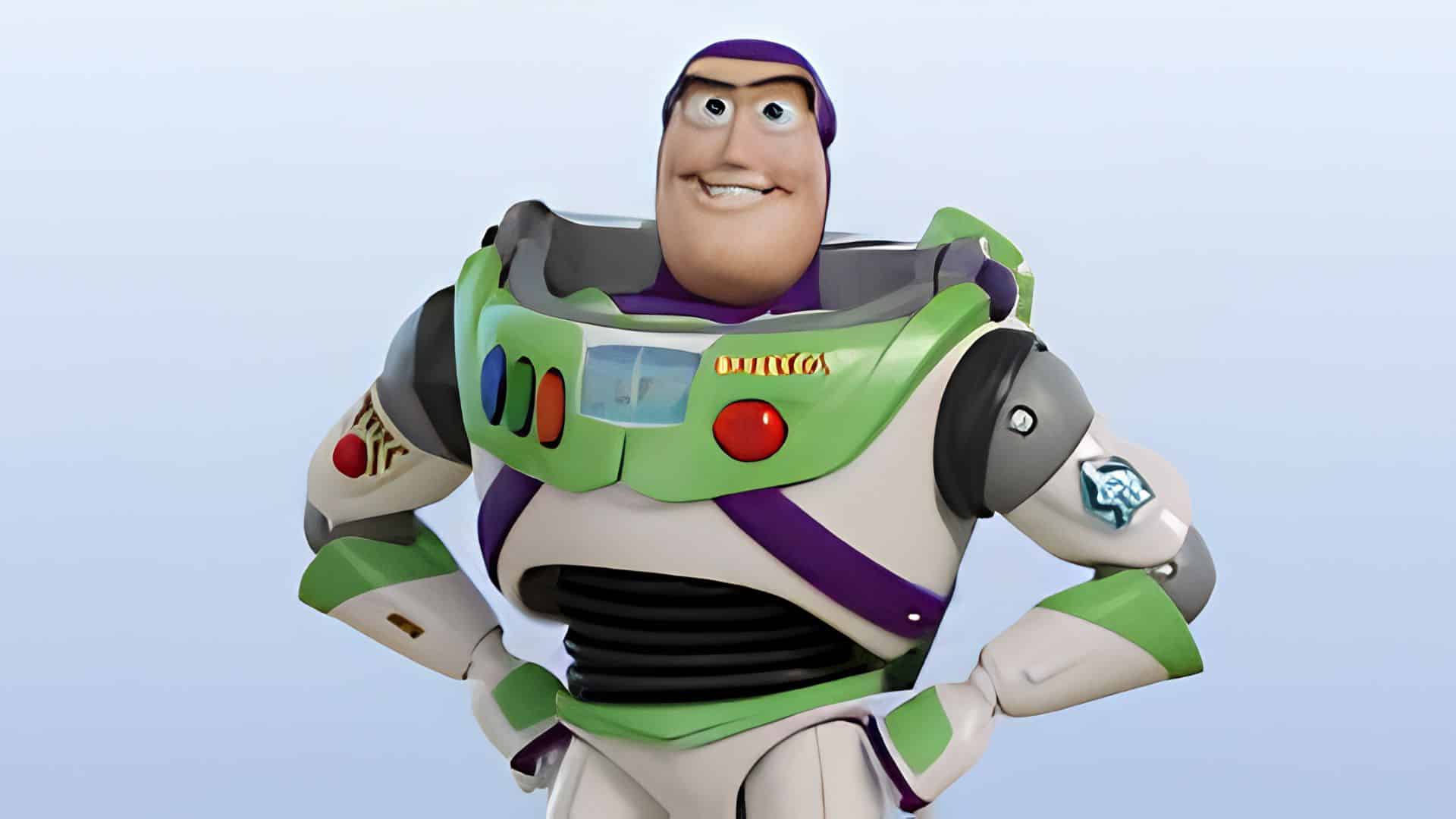 Buzz Lightyear, the Toy Story space ranger, standing confidently in his white, green, and purple spacesuit.