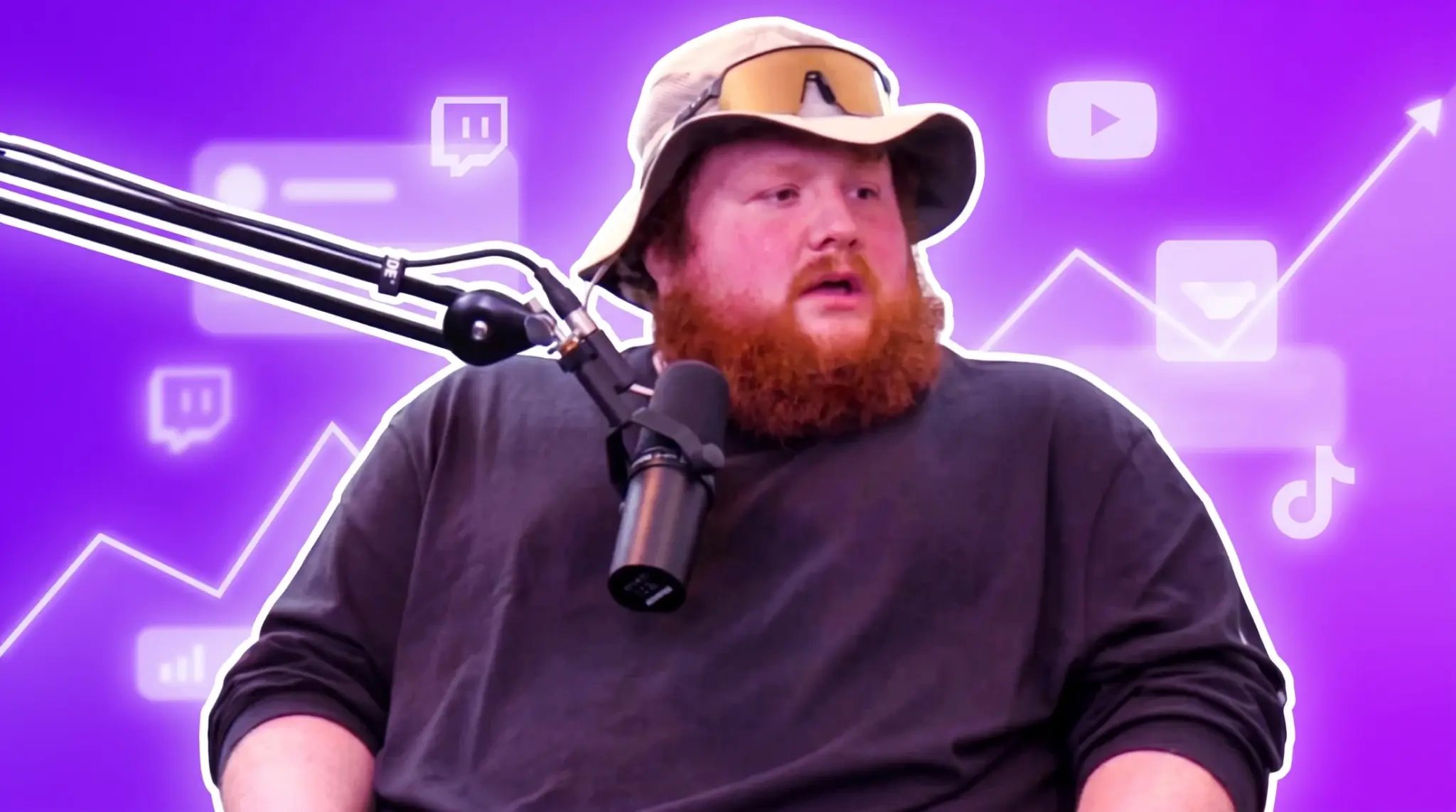 CaseOh centered with white outline on a purple creator economy background with platform icons like Twitch, YouTube, and TikTok representing income sources.