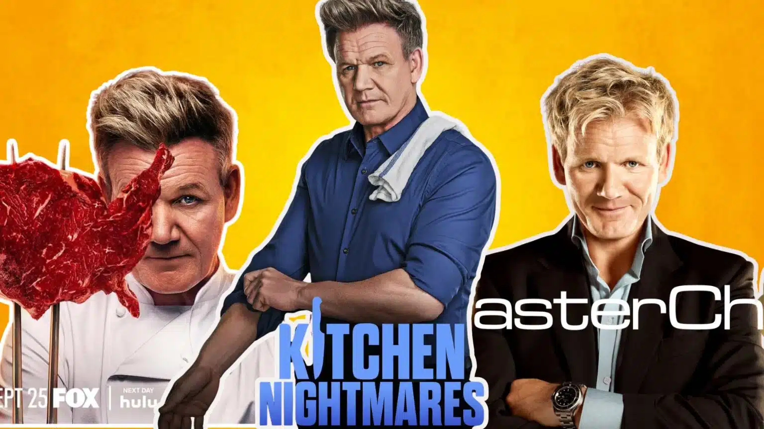 Gordon Ramsay in the kitchen during a cooking reality show, reflecting his rise from working chef to global television personality