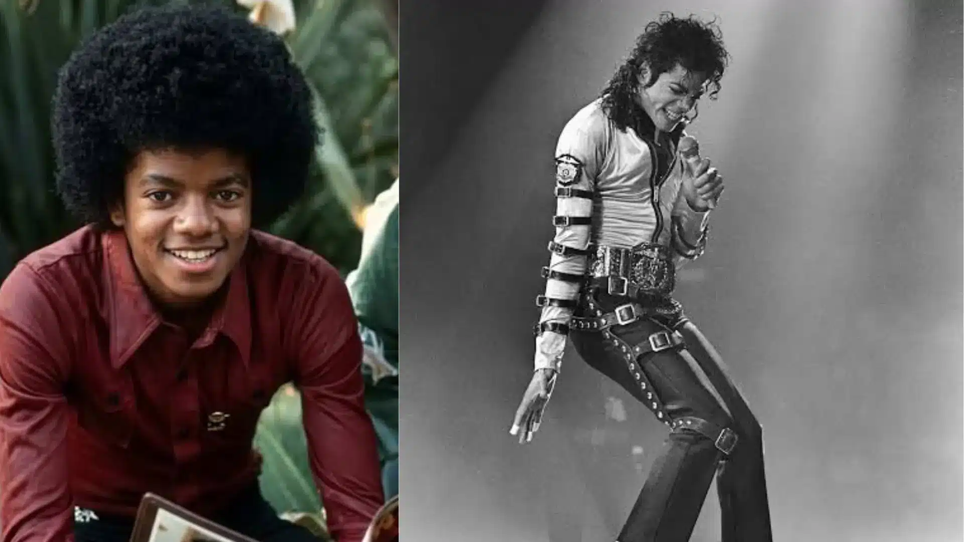 Michael Jackson as a young Jackson 5 singer and in later years as one of the most influential pop music artists.