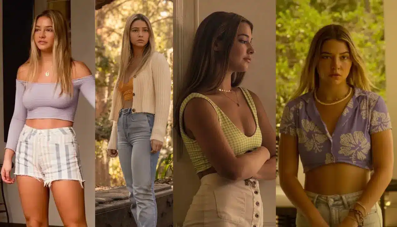 Sarah Cameron outfits collage showing her outfits from Outer Banks casual beach looks and summer styles.
