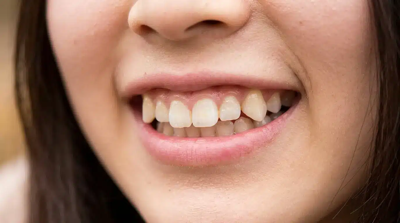 Japanese beauty standards highlighting a natural smile, healthy teeth, and subtle facial features associated with modern beauty ideals.